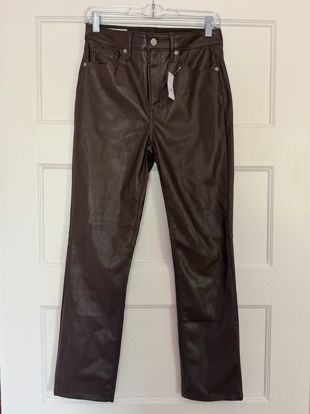 NWT Gap Vintage Slim High Rise Faux Leather Pants Women’s 27 4 Brown Espresso